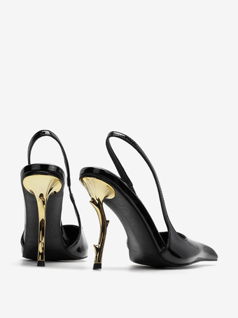 ハイヒール スリングバック パンプス レディース ポインテッドトゥ デザインヒール パーティシューズ