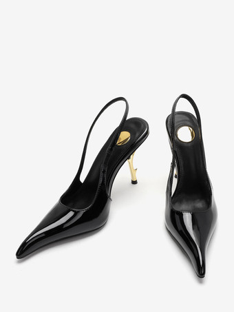 ハイヒール スリングバック パンプス レディース ポインテッドトゥ デザインヒール パーティシューズ