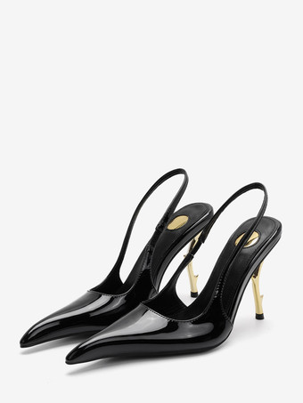 ブラック ハイヒール スリングバック パンプス レディース ポインテッドトゥ デザインヒール パーティシューズ