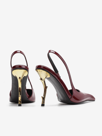 ハイヒール スリングバック パンプス レディース ポインテッドトゥ デザインヒール パーティシューズ