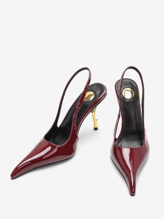 ハイヒール スリングバック パンプス レディース ポインテッドトゥ デザインヒール パーティシューズ