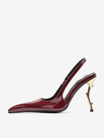 ハイヒール スリングバック パンプス レディース ポインテッドトゥ デザインヒール パーティシューズ