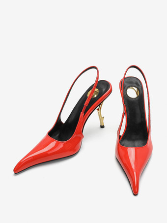 ハイヒール スリングバック パンプス レディース ポインテッドトゥ デザインヒール パーティシューズ