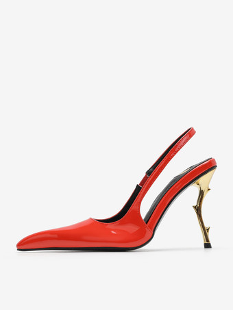 ハイヒール スリングバック パンプス レディース ポインテッドトゥ デザインヒール パーティシューズ