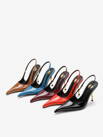 ハイヒール スリングバック パンプス レディース ポインテッドトゥ デザインヒール パーティシューズ