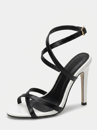 ブラック ブラック ハイヒールサンダル レディース オープントゥ スティレットヒール プロムシューズ