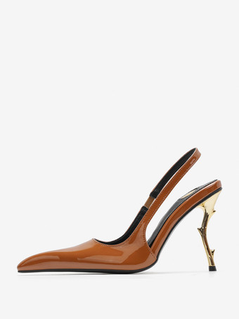 ハイヒール スリングバック パンプス レディース ポインテッドトゥ デザインヒール パーティシューズ