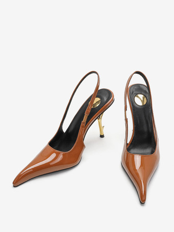 ハイヒール スリングバック パンプス レディース ポインテッドトゥ デザインヒール パーティシューズ