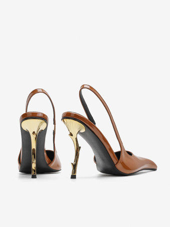 ハイヒール スリングバック パンプス レディース ポインテッドトゥ デザインヒール パーティシューズ