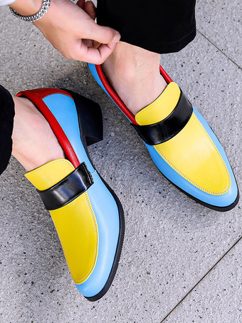メンズ スリッポン ローファー ラウンドトゥ パッチワーク カジュアル ドレスシューズ