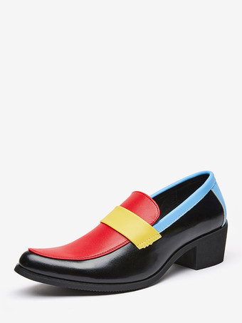 レッド メンズ スリッポン ローファー ラウンドトゥ パッチワーク カジュアル ドレスシューズ