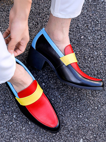 メンズ スリッポン ローファー ラウンドトゥ パッチワーク カジュアル ドレスシューズ