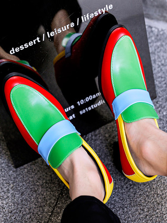 メンズ スリッポン ローファー ラウンドトゥ パッチワーク カジュアル ドレスシューズ