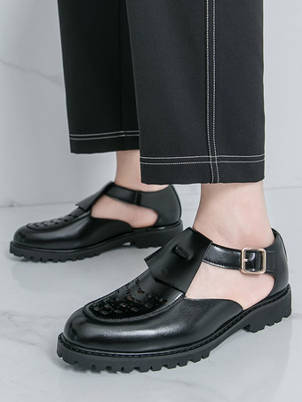 ブラック グラディエーターシューズ メンズ ラウンドトゥ カットアウトサンダルシューズ