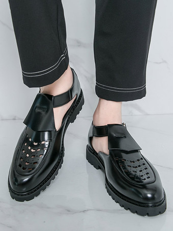 ブラック グラディエーターシューズ メンズ ラウンドトゥ カットアウトサンダルシューズ