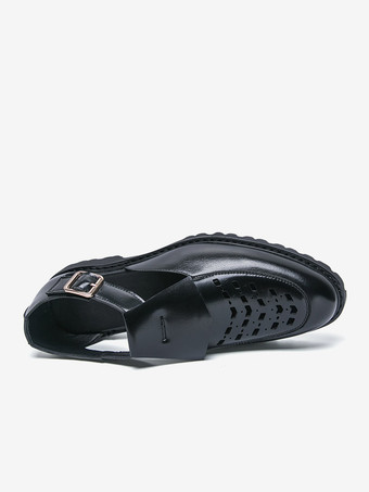 ブラック グラディエーターシューズ メンズ ラウンドトゥ カットアウトサンダルシューズ