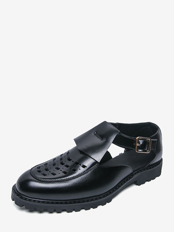 ブラック ブラック グラディエーターシューズ メンズ ラウンドトゥ カットアウトサンダルシューズ