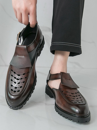 ブラック グラディエーターシューズ メンズ ラウンドトゥ カットアウトサンダルシューズ