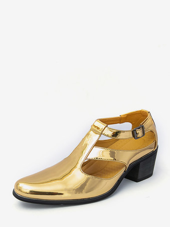 or Chaussures métallisées dorées à bout rond et talon compensé ajouré