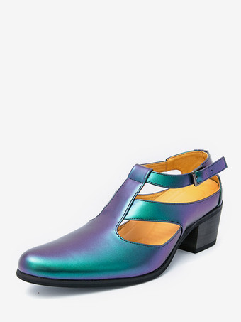bleu Chaussures métallisées dorées à bout rond et talon compensé ajouré