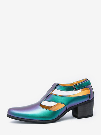Chaussures métallisées dorées à bout rond et talon compensé ajouré