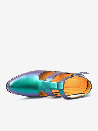 Chaussures métallisées dorées à bout rond et talon compensé ajouré