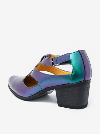 Chaussures métallisées dorées à bout rond et talon compensé ajouré