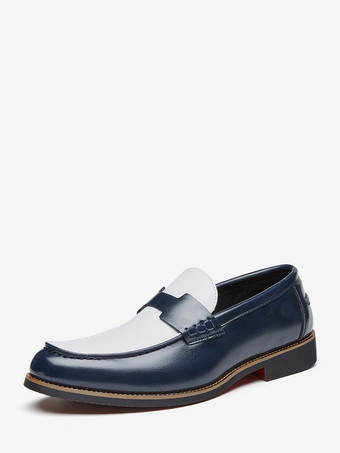 bleu Mocassins Penny pour hommes bout rond patchwork chaussures à enfiler
