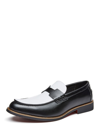 Blanc+NoirMocassins Penny pour hommes bout rond patchwork chaussures à enfiler