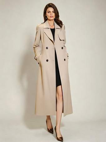 Color nude  Gabardina para mujer moderna con cuello vuelto y botones abrigo largo completo