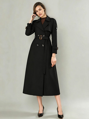 Gabardina para mujer moderna con cuello vuelto y botones abrigo largo completo