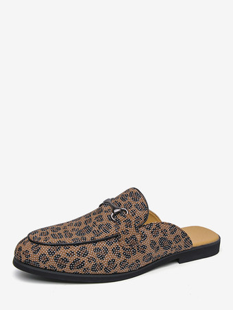 LéopardMocassins mules pour hommes imprimé léopard bout rond détails métalliques sans talon