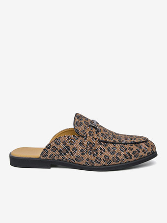 Mocassins mules pour hommes imprimé léopard bout rond détails métalliques sans talon