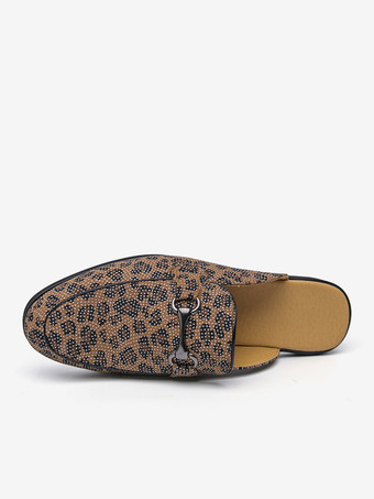 Mocassins mules pour hommes imprimé léopard bout rond détails métalliques sans talon
