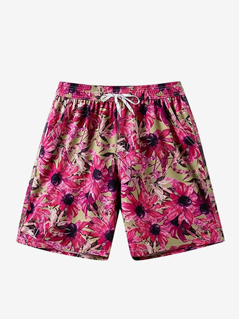 ダークレッドメンズビーチショーツ ゆったりフィット プラスサイズ 夏用スイムショーツ バケーション用 膝丈 速乾性スイムトランクス