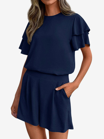 Bleu MarineEnsemble deux pièces : pantalon t-shirt noir à col rond et manches courtes.
