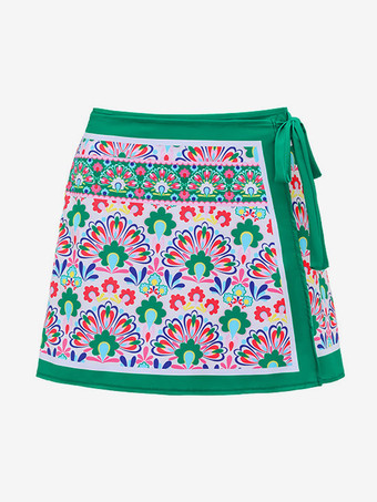 Ensemble maillot de bain vert sexy à lacets dos nu imprimé col en V sans manches