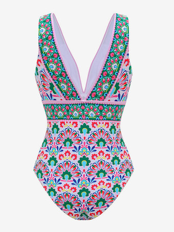 Ensemble maillot de bain vert sexy à lacets dos nu imprimé col en V sans manches