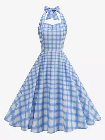Chic Fitted Blue Plaid Gown With A Line Skirt Perfect For Summer Parties -  Milanoo.com