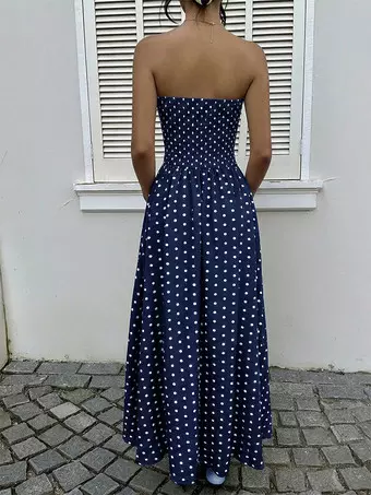 blue polka dot summer dress Polka Dot Maxi Dress