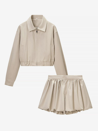 blanc Ensemble 2 pièces : pantalon blanc plissé en polyester col rabattu manches longues.