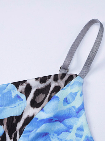 Robe longue bustier imprimée léopard bleu pour femme style urbain audacieux