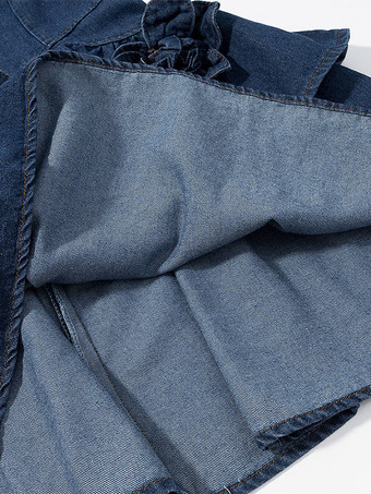 Robe mini en jean bleu marine sans manches avec ourlet à volants pour femme