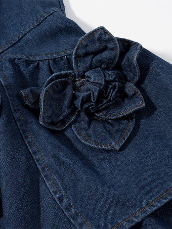 Robe mini en jean bleu marine sans manches avec ourlet à volants pour femme
