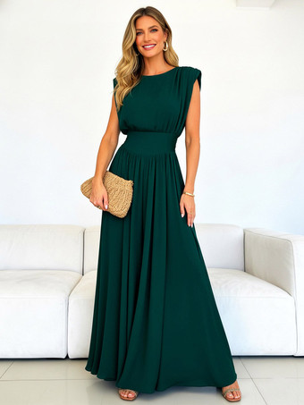 Robe de soirée vert émeraude cintrée et élégante avec jupe plissée parfaite pour les événements formels.