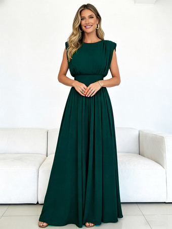Robe de soirée vert émeraude cintrée et élégante avec jupe plissée parfaite pour les événements formels.