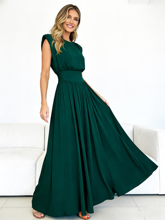 Vert  foncéRobe de soirée vert émeraude cintrée et élégante avec jupe plissée parfaite pour les événements formels.