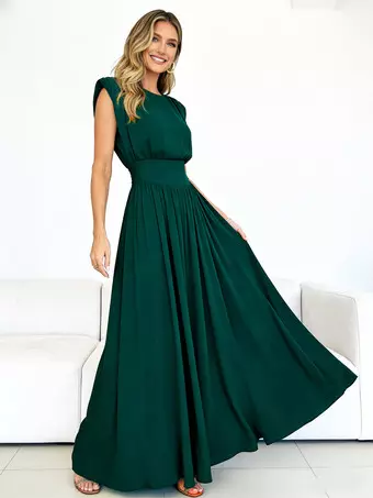 slim fit dress slacks Dark Green Chiffon Maxi Dress – V Neck Swing Party Elegance 5114 – Xiaolizi