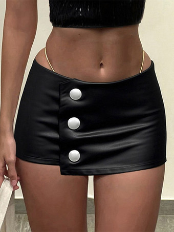 noir Jupes noires taille basse en similicuir mini-jupes sexy d'été pour femmes