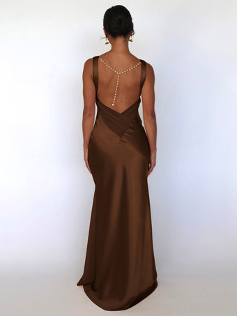 Robe longue en satin ivoire à col V pour femme style élégant et formel